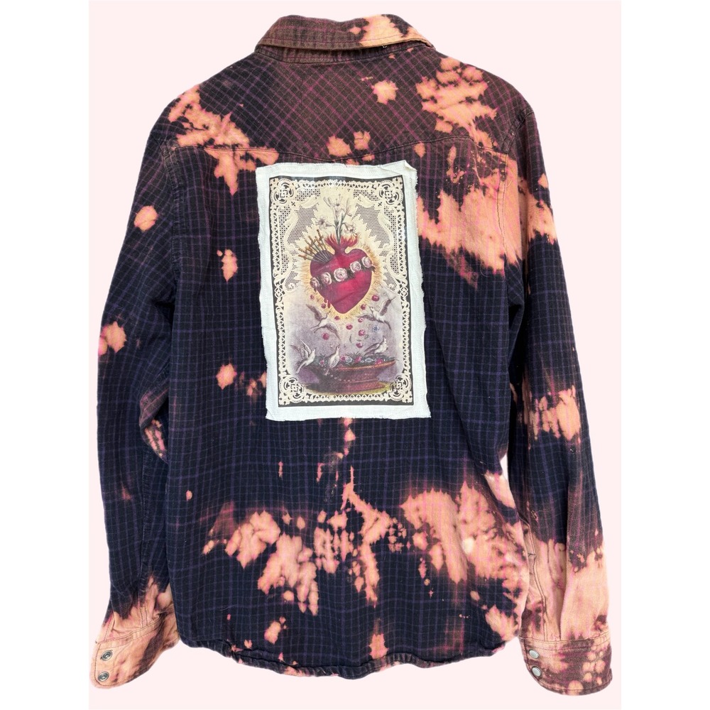 Bleach Dyed Western Flannel Sacred Heart Patch Shirt M/L‎